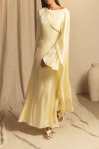 Elegant Cape-Sleeve Modest Maxi Dress-Yellow