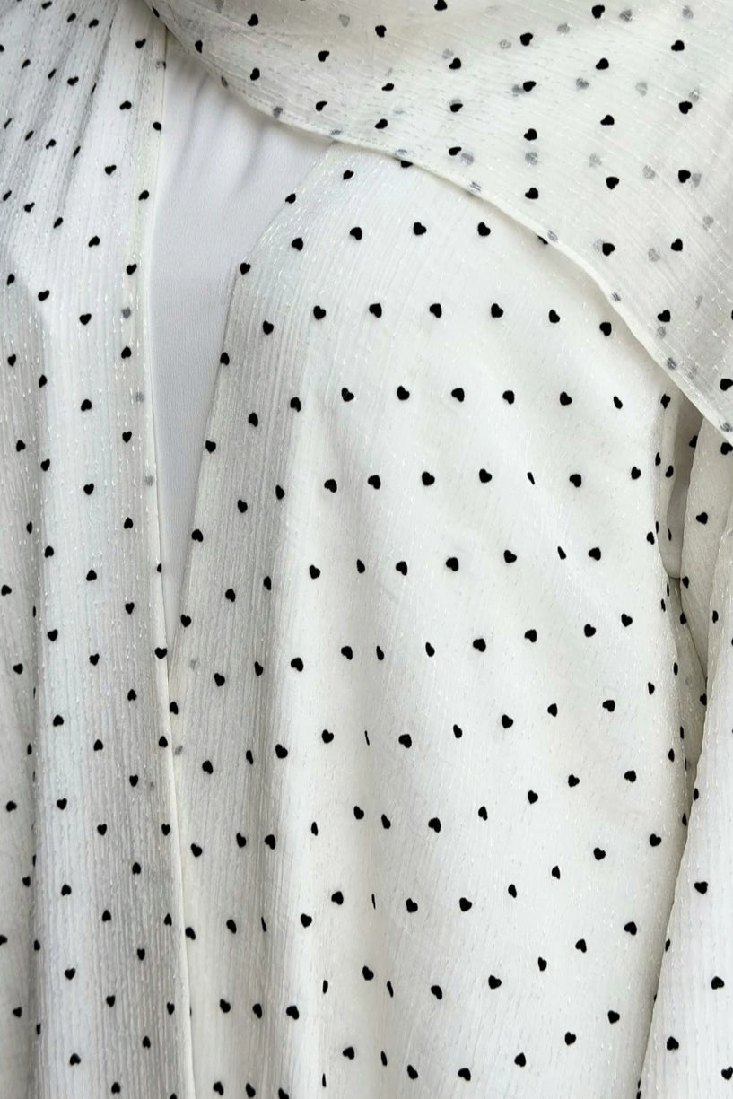 Polka Dot Open Abaya & Matching Hijab Two-Piece Set