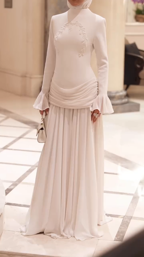 Amara Laurel Motif Draped Waist Maxi Dress