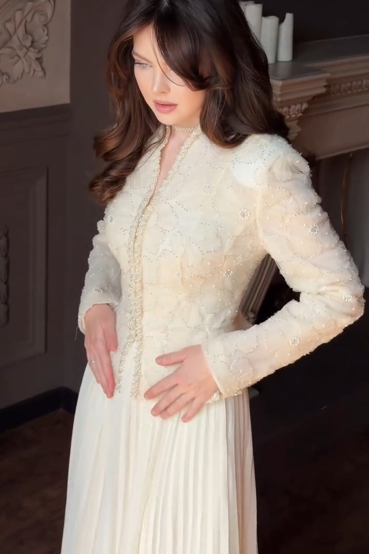 Embellished Peplum Jacket and Pleated Maxi Skirt Two-Piece Set