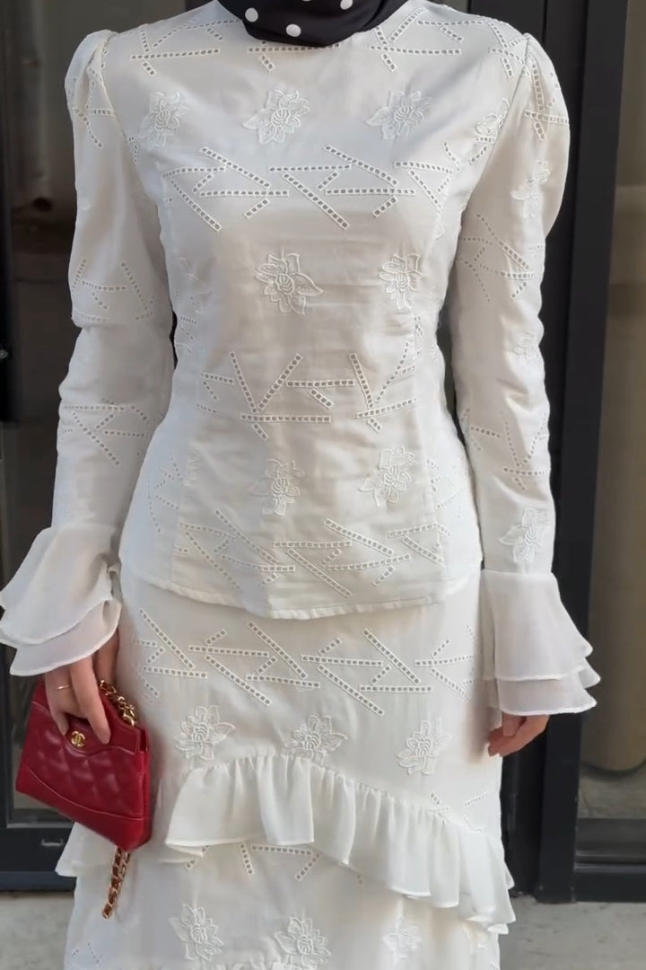 Elena Eyelet Embroidery Ruffled Skirt Set