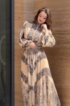 Chloe Baroque Print Pleated Maxi Dress