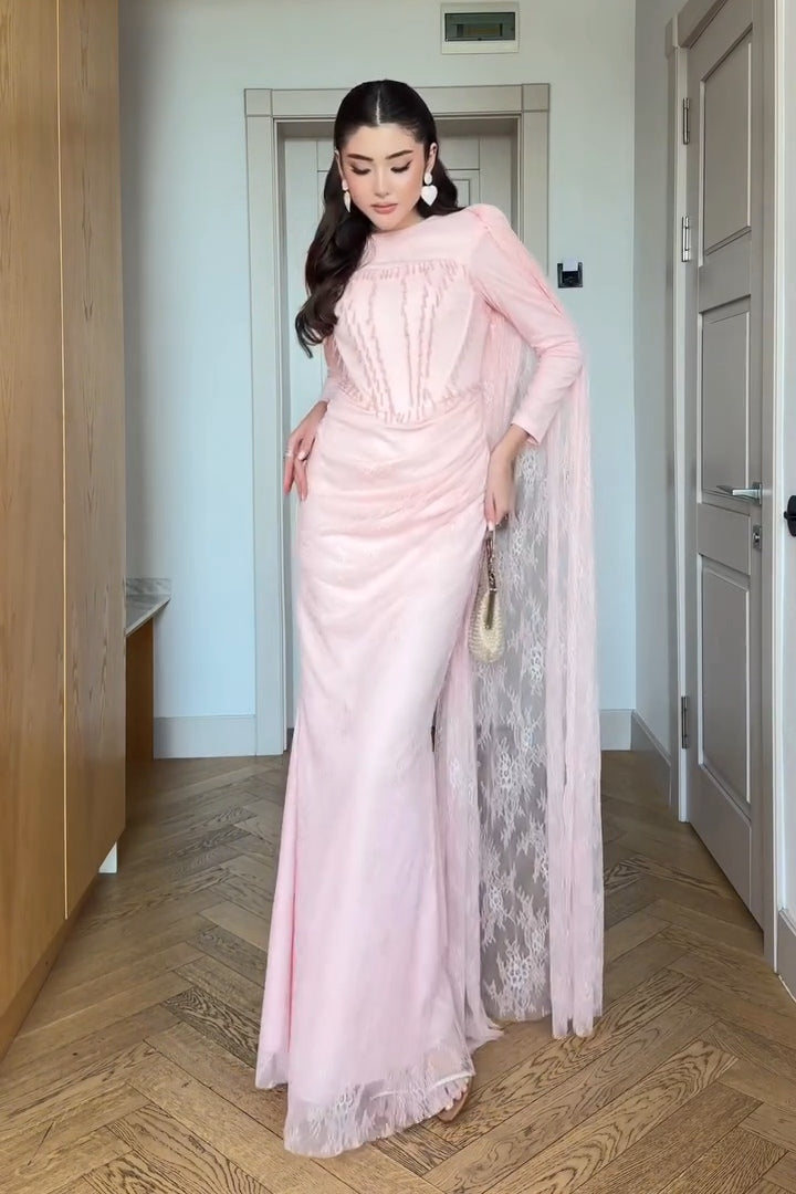 Victoria Boning Bodice Lace Cape Dress