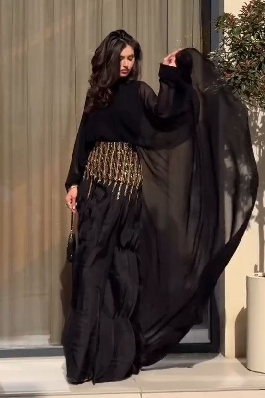 Grace Fringe Embellished Cape Maxi Dress