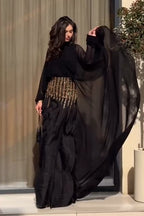 Grace Fringe Embellished Cape Maxi Dress