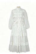 Lulu Lace Tiered Tie Waist Midi-White