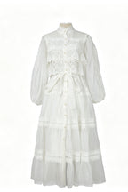 Lulu Lace Tiered Tie Waist Midi-White