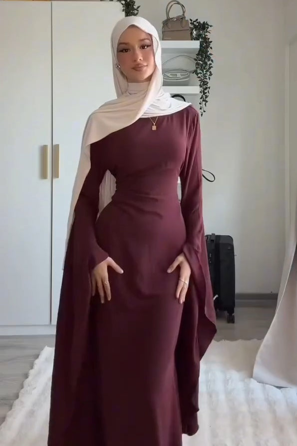 High-Neck Dramatic Cape Sleeve Maxi Dress