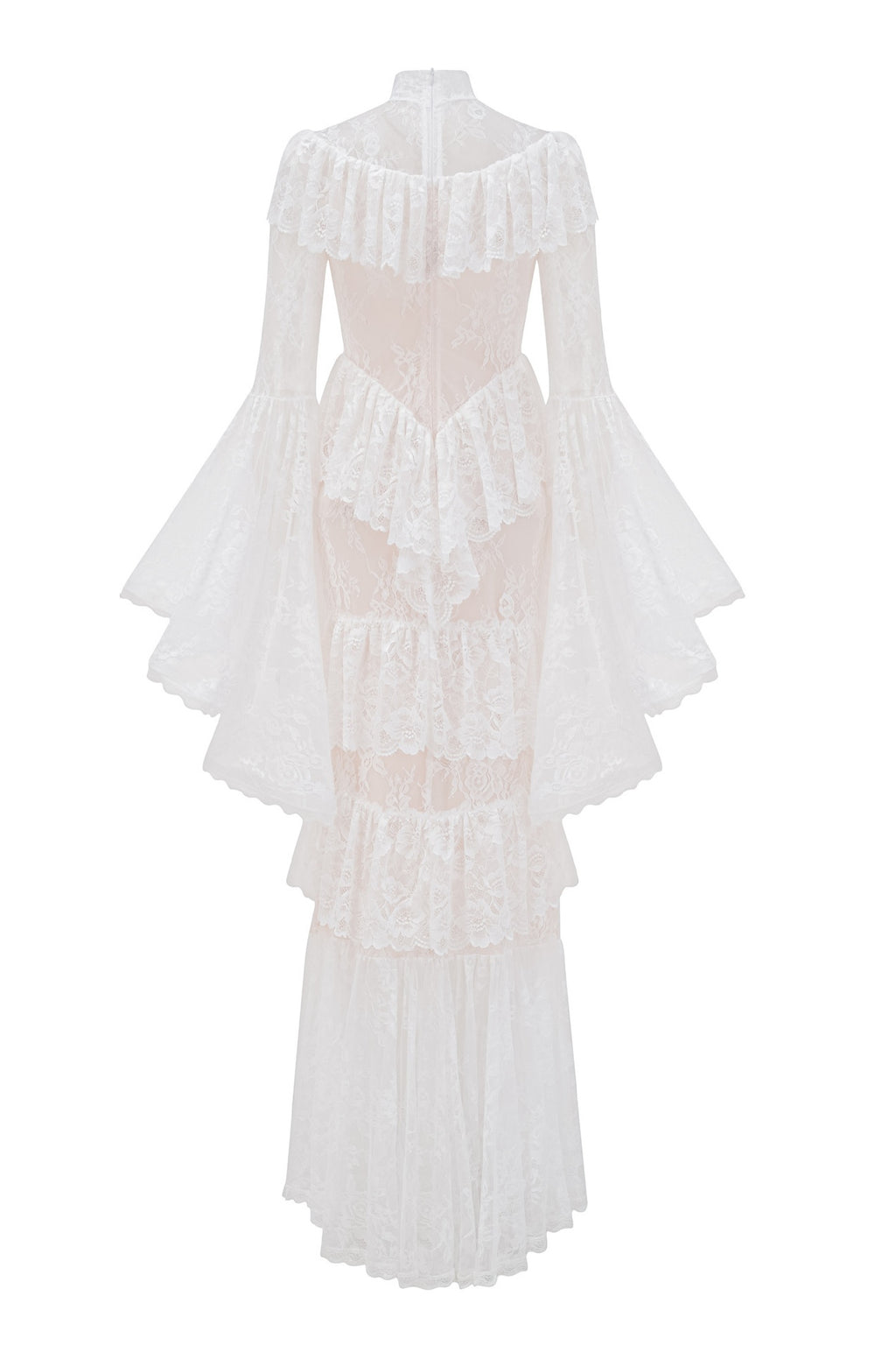 Coveie Lace Ruffle Maxi Dress - White