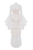 Coveie Lace Ruffle Maxi Dress - White