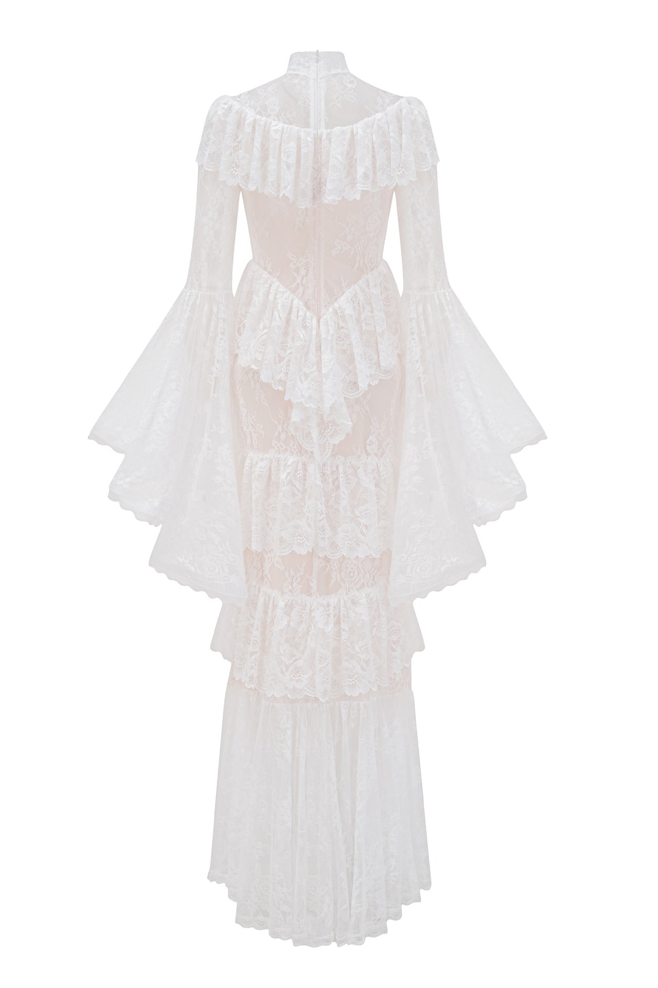 Coveie Lace Ruffle Maxi Dress - White