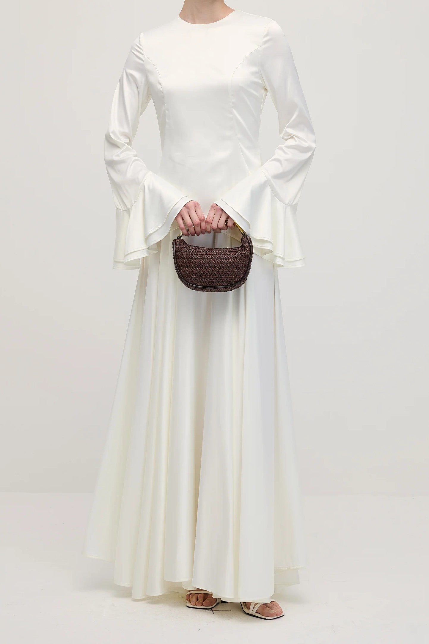 Minimalist Solid-Color Loose-Fit Top and Maxi Skirt Two-Piece Set-White