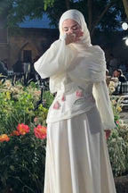 Aria Tulip Embroidered Ruched Shawl Maxi Dress-White