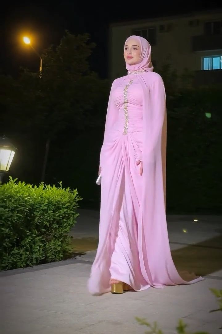 Noora Rhinestone Cape Chiffon Abaya Gown