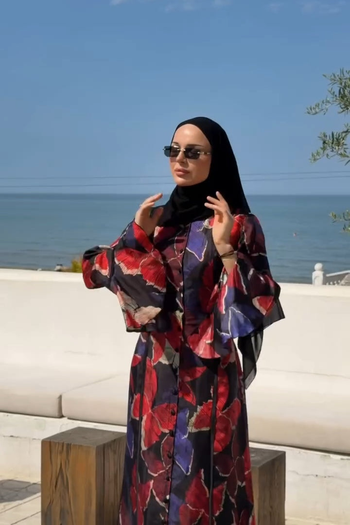 Safiya Abstract Print Flare Sleeve Maxi Dress