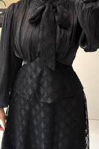 Amara Neck Tie Balloon Sleeve Lace Two Piece Set
