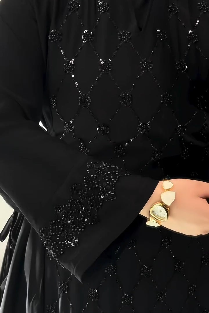 Raya Sequin Tie Waist Abaya Gown
