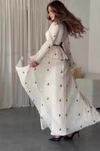 Lila Butterfly Embroidered Tie Waist Maxi Dress