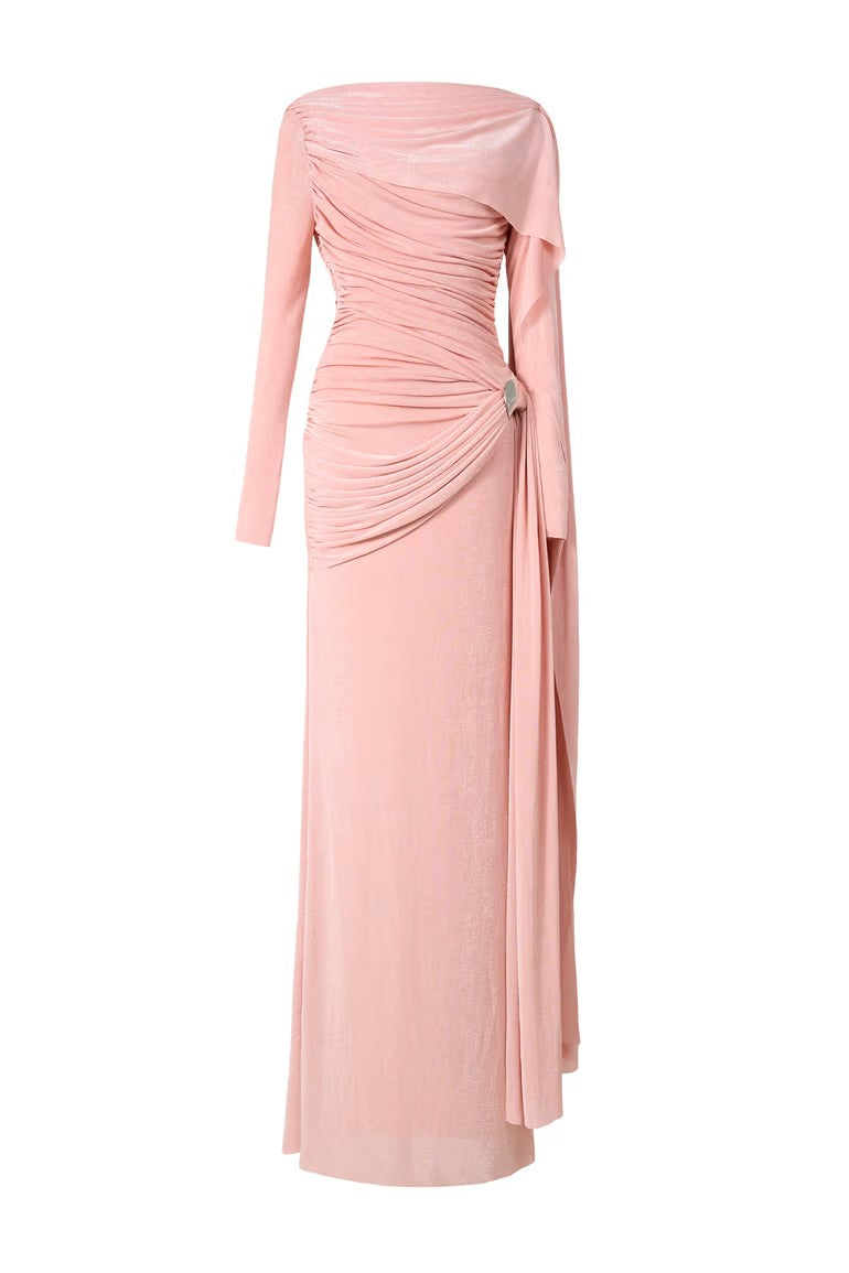 Elegant Solid-Color Slim-Fit Maxi Dress-Pink