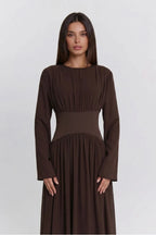 Iris Gathered Waist Flare Sleeve Maxi Dress-Coffee