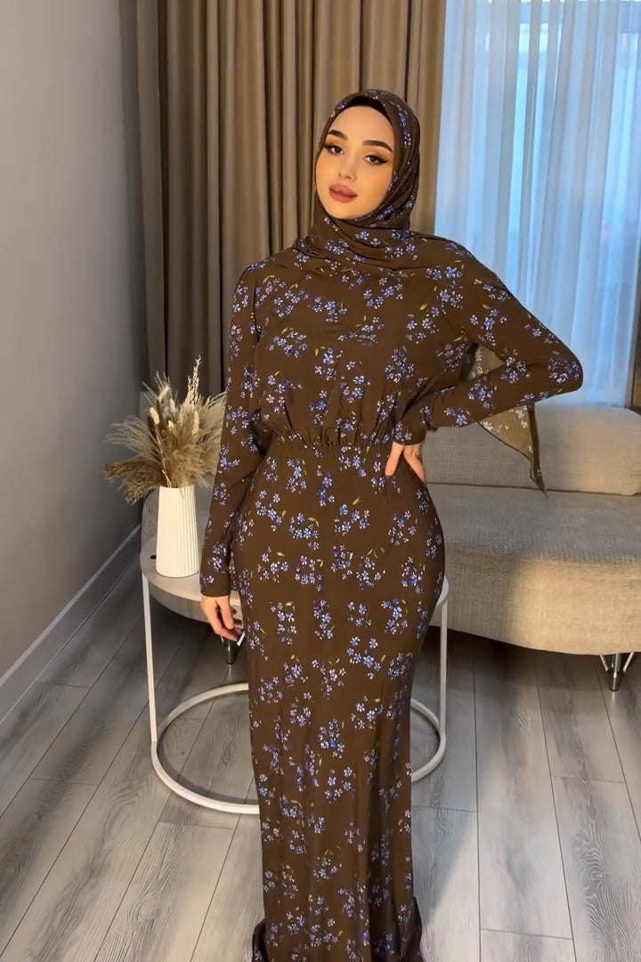 Nur Ditsy Floral Waist Gathered Maxi Dress