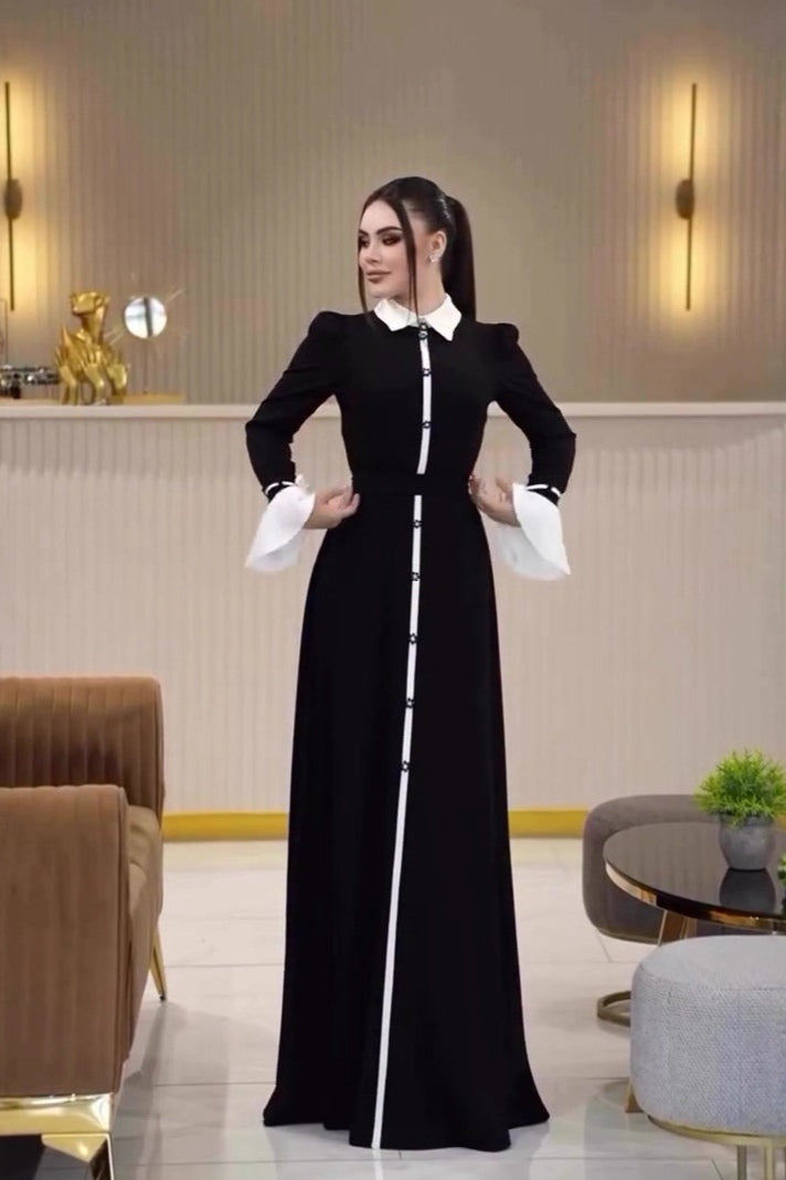 Zara Contrast Collar Flare Cuff Maxi Abaya