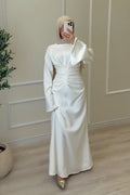Center Ruched Satin Bell Sleeve Maxi Dress