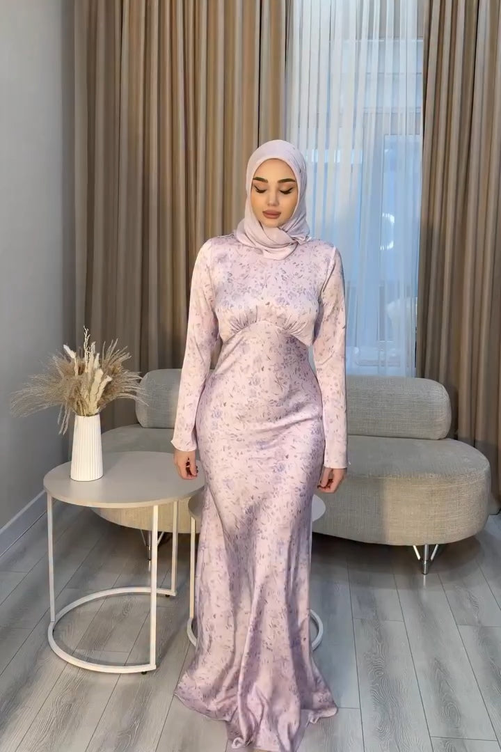Aisha Bust Gathered Floral Satin Maxi Dress