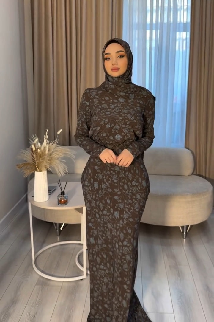Maryam Leaf Print Waist Gathered Maxi Dress