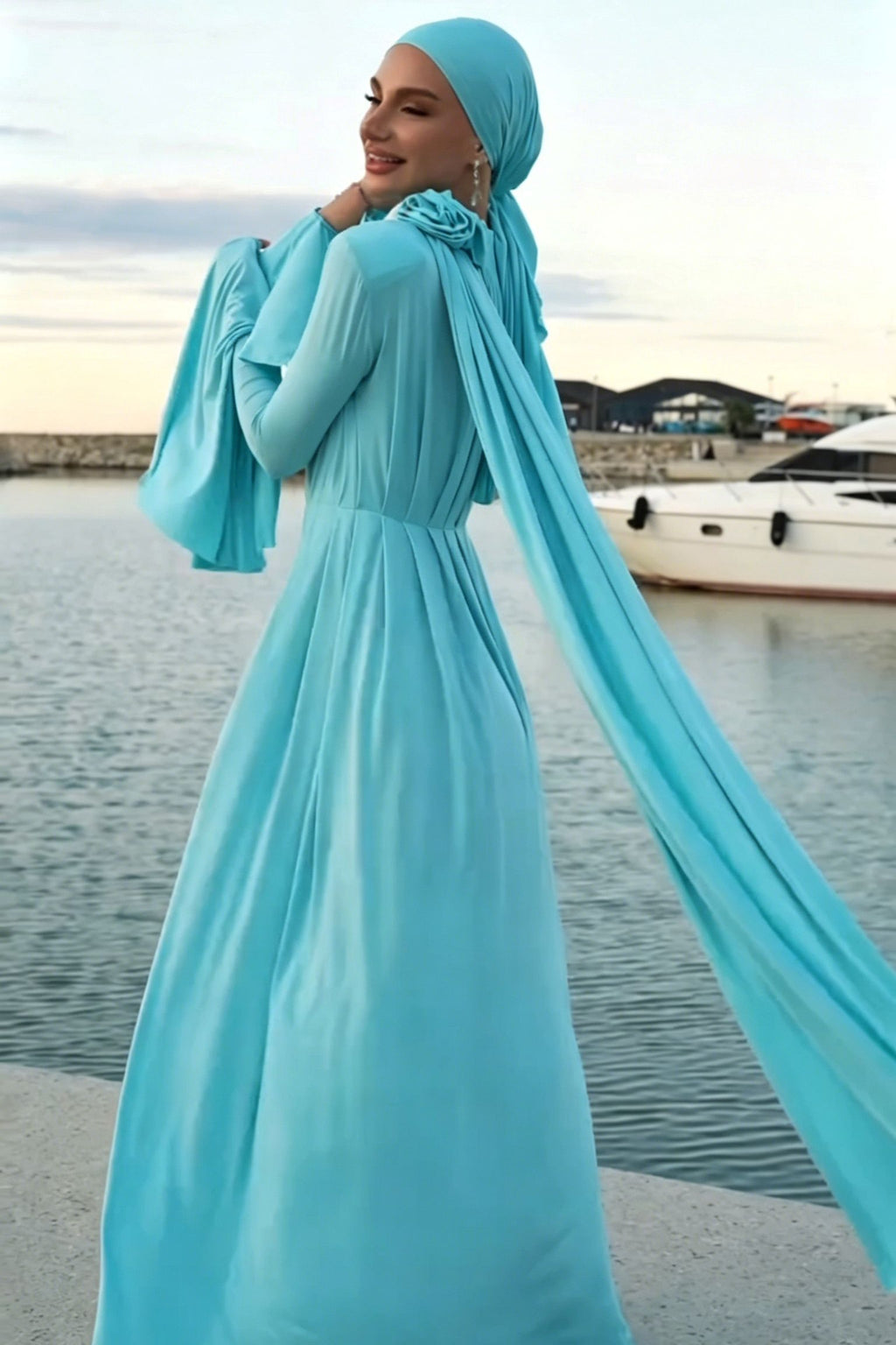Sapphire Sky Ruched Flared Maxi Dress