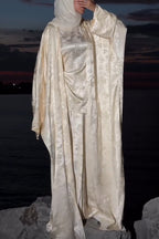Zahra Floral Jacquard Open Abaya Set-Apricot