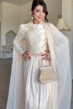 Serena Cape Sleeve Pleated Maxi Gown