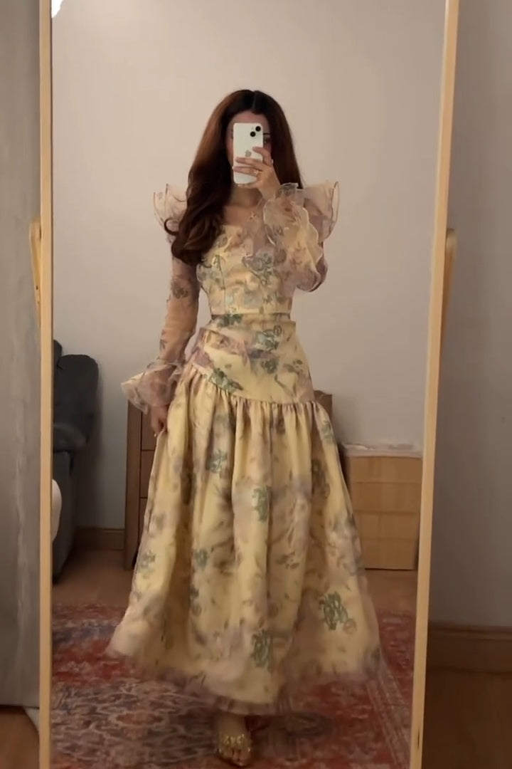 Liora Floral Ruffle Sleeve Maxi Dress