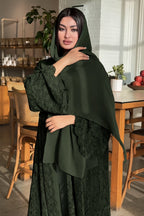 Nurul Floral Lace Open Front Long Abaya-Green
