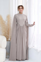 Lina Crystal Waist Cape Sleeve Maxi Dress-Grey