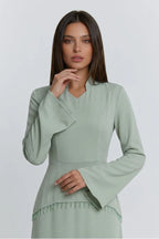 Nur V Neck Beaded Two Piece Abaya-Green