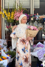 Large Floral Print Bell Sleeve Maxi Dress-White