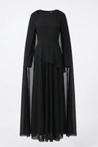 Sofia Peplum Cape Maxi Dress-Black