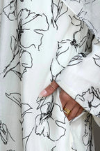 Line Art Floral Print Open Abaya & Matching Hijab Two-Piece Set