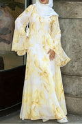 Yara Watercolor Ruffle Flare Maxi Dress-Yellow