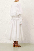 Kiara Embroidery Smocked Waist Maxi Dress