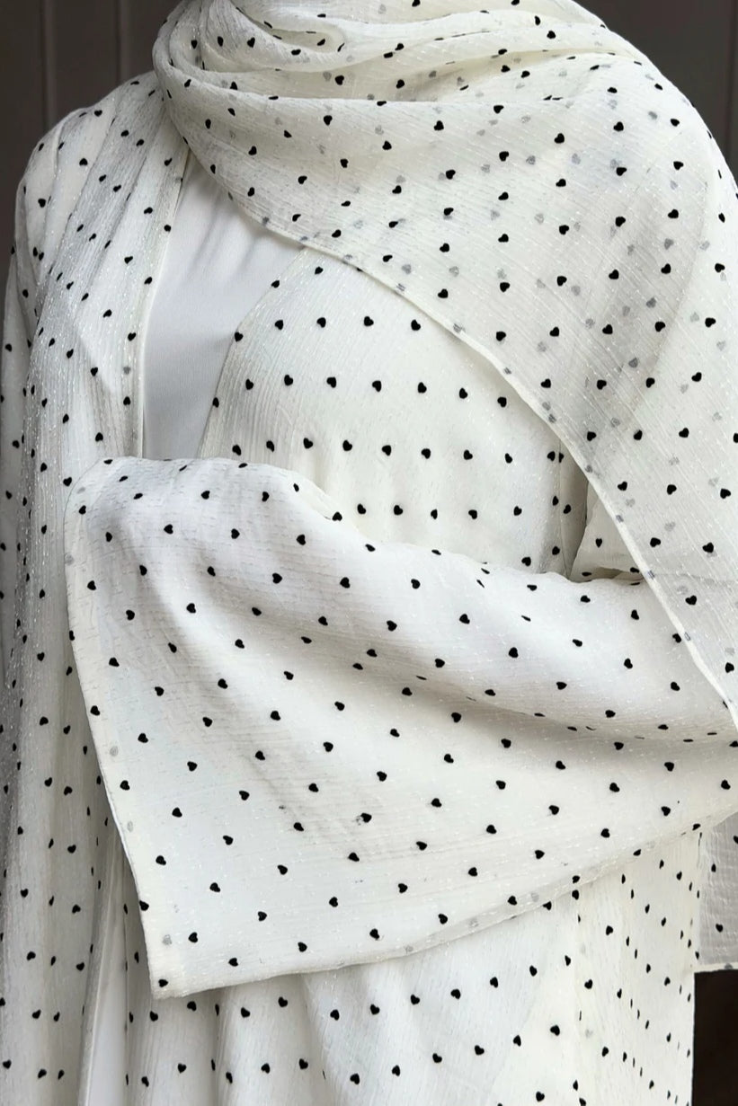 Polka Dot Open Abaya & Matching Hijab Two-Piece Set