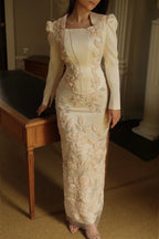 Liora Crystal Floral Evening Matching Set-White