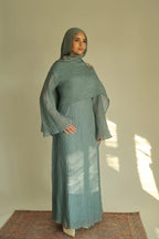 Airy Crinkled Chiffon Modest Dress-Blue