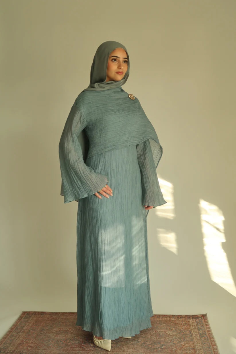 Airy Crinkled Chiffon Modest Dress-Blue