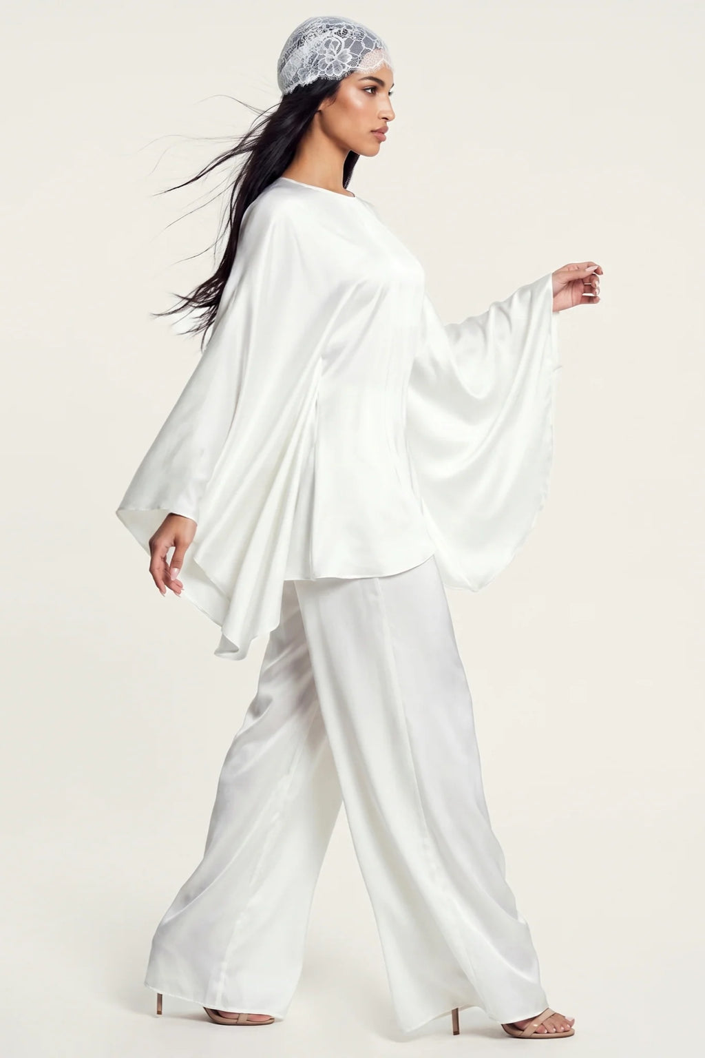 Sarah Cape Sleeve Pant Set-White