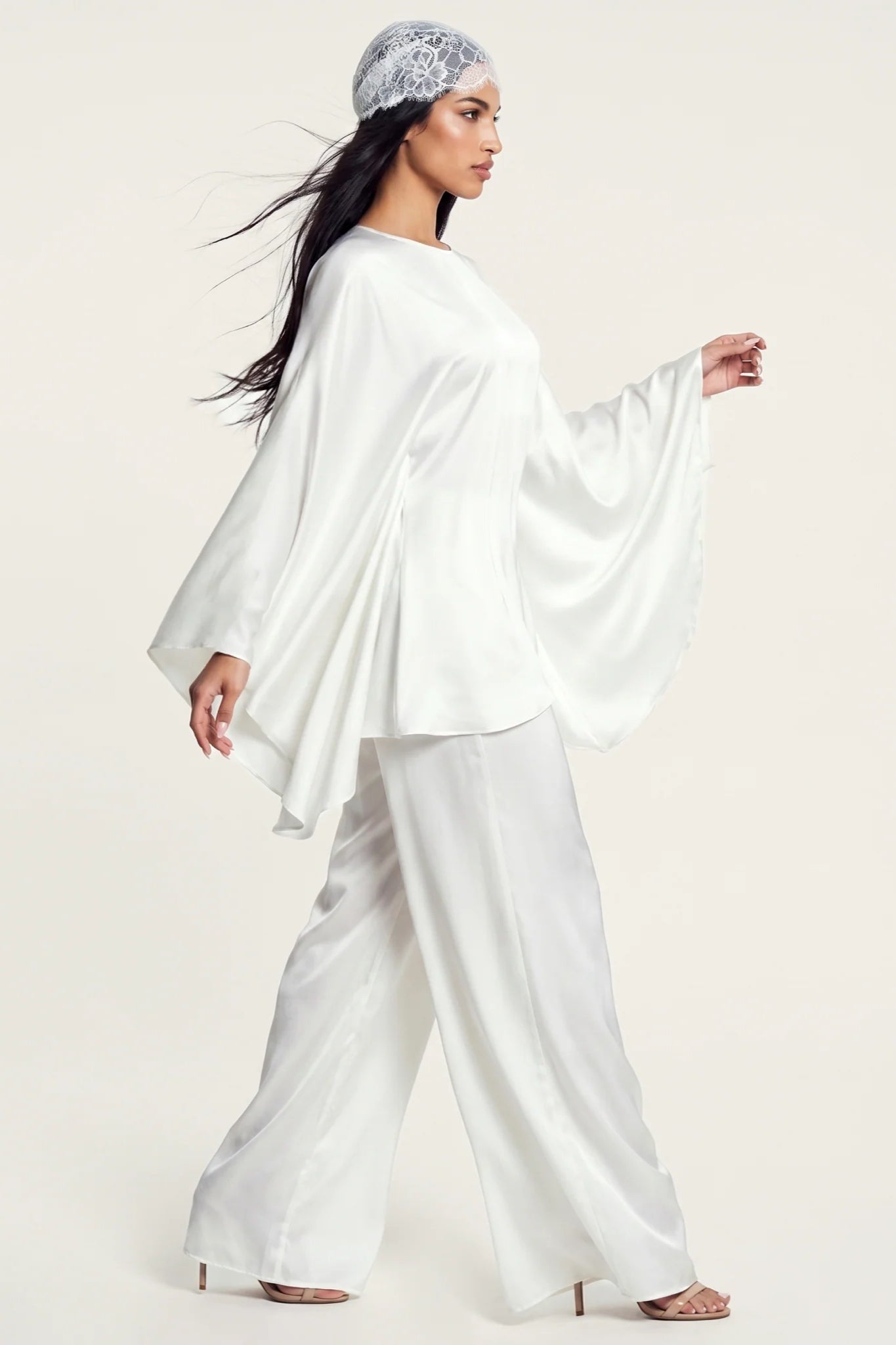 Sarah Cape Sleeve Pant Set-White