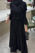 Dalia Beaded Lapel Tie Waist Pleated Maxi Dress