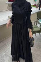 Dalia Beaded Lapel Tie Waist Pleated Maxi Dress