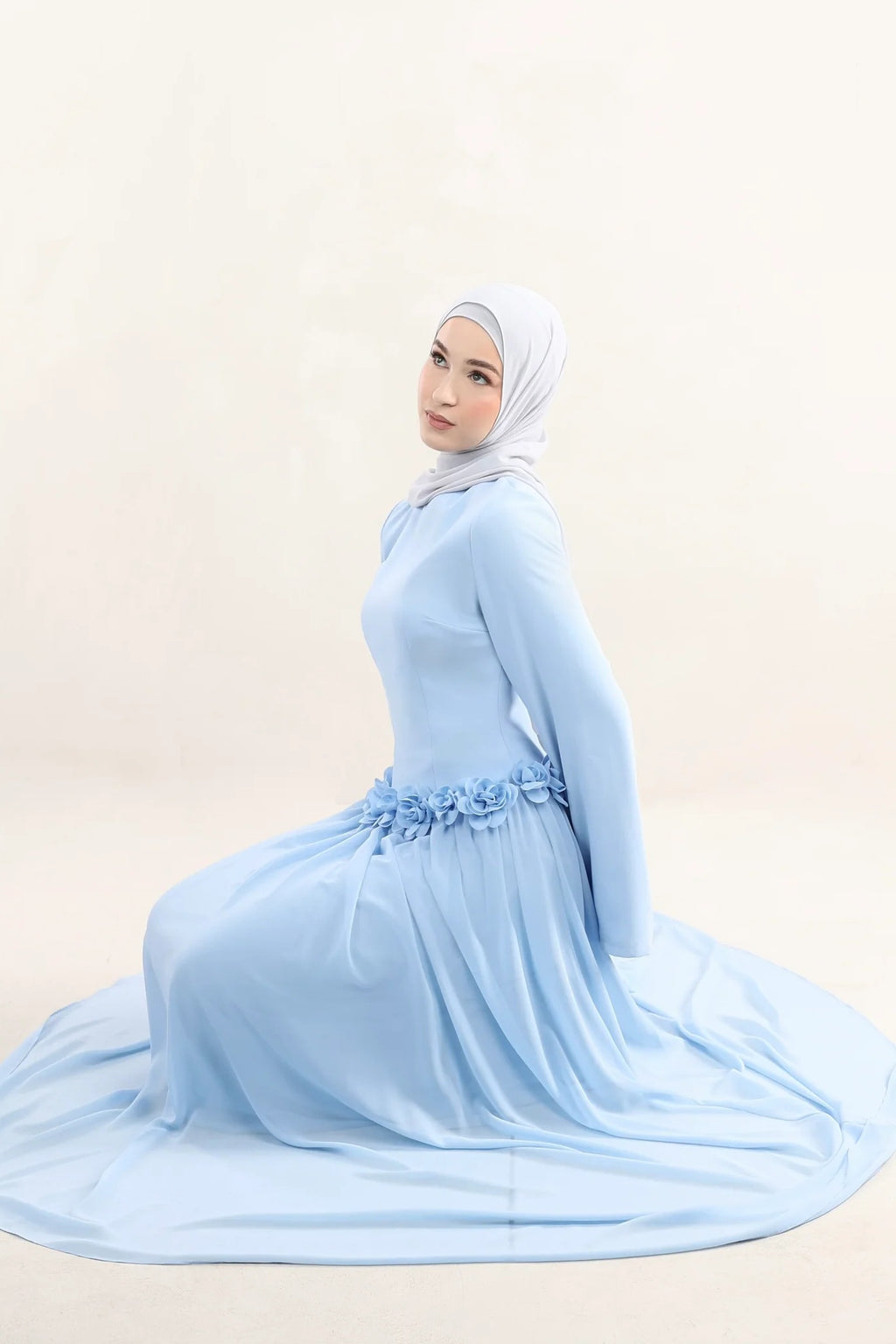 Embroidered Floral Texture Dress-Blue
